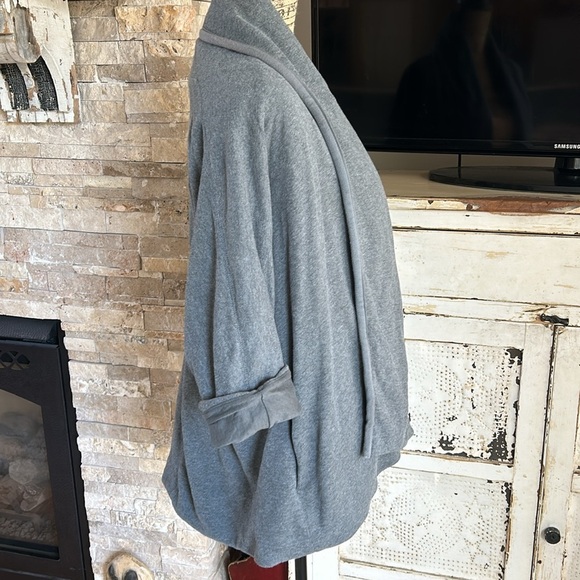 James Perse gray open front cardigan sweatshirt pockets roll sleeves heavy - Picture 6 of 16